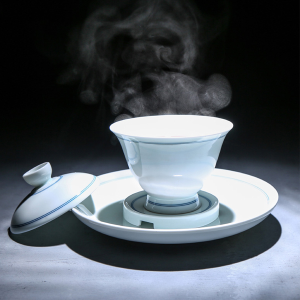 5Cgo 536339310065 手繪青花瓷蓋碗陶瓷三才碗茶碗大號茶杯泡茶器玄紋功夫茶具 HZS97000