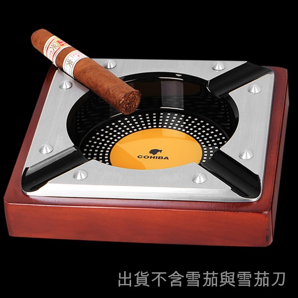 5Cgo 524396983832 木質雪茄煙灰缸實木酒吧ktv客廳不鏽鋼金屬煙缸 熄煙家庭客戶商務會議不含雪茄刀保濕液 AGL82100