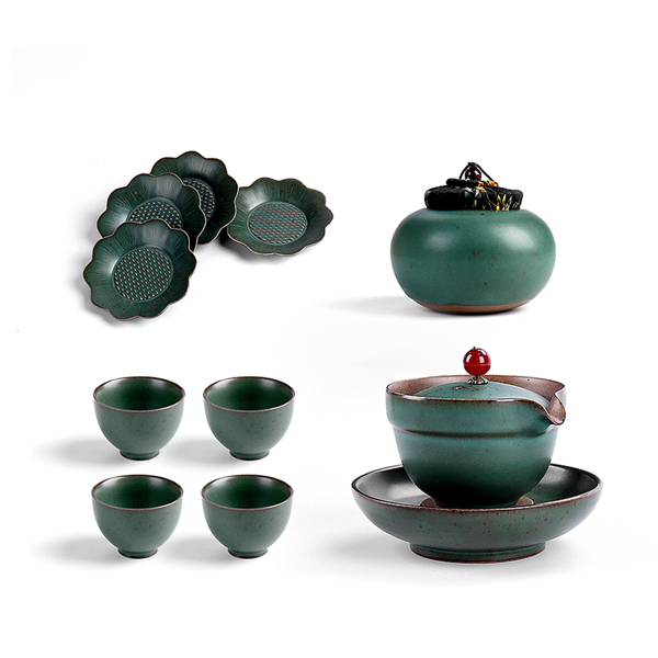 5Cgo 100282028997 功夫茶具套裝陶瓷蓋碗茶杯茶壺整套日式粗陶禮品禮盒套組  HZS80200