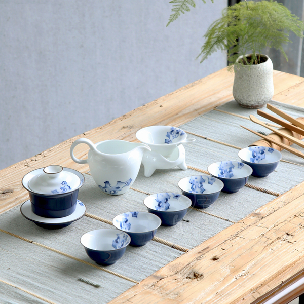 5Cgo 532500715866 手繪青花陶瓷功夫茶具套裝泡茶器大號蓋碗公道杯整套茶具 HZS01200