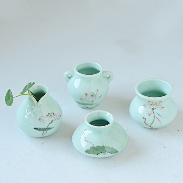 5Cgo 525806626818 茶道簡約現代花器工藝擺件陶瓷手繪小花瓶家居茶道飾品擺件青瓷花插花器 HZS81000