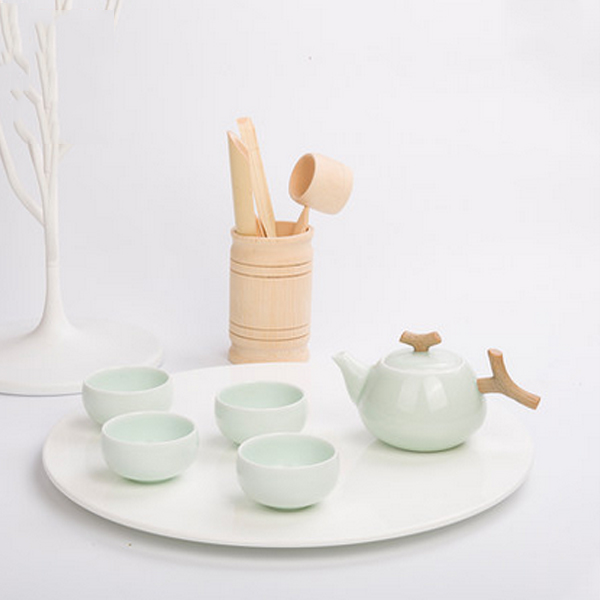 5Cgo 43731900802 陶瓷青瓷功夫茶具套裝創意仿木複古茶道茶壺茶杯公道杯套裝  HZS92100