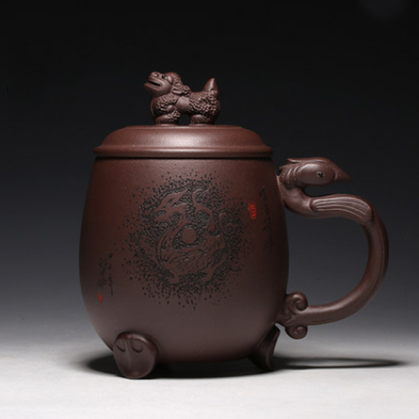 5Cgo 13562564127 宜興紫砂杯子龍鳳呈祥大容量紫砂泡茶杯馬克杯全手工刻繪茶具 HZS52100