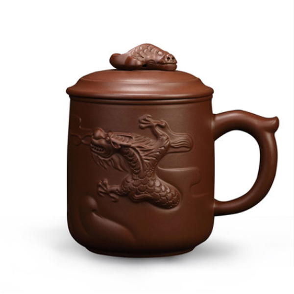 5Cgo 18788948886 宜興紫砂杯名家全手工紫砂茶杯紫泥大杯子蓋杯祥龍杯高檔禮品  HZS50100