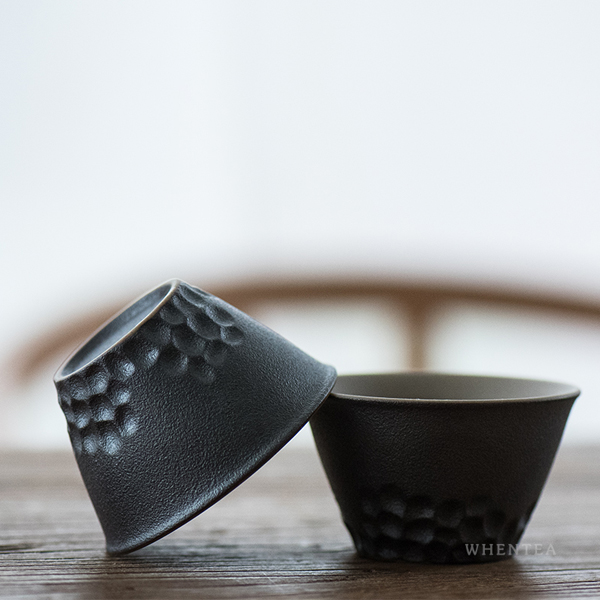 5Cgo 537935754464 日式品茗杯錘目紋創意粗陶茶杯和風極簡主人杯個人杯一組6個 HZS60100