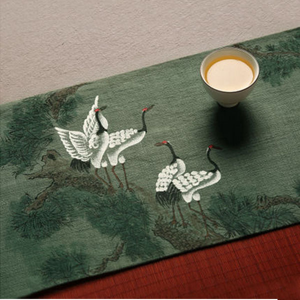 5Cgo 536244277462 松鶴延年手繪亞麻茶席棉麻布茶具展示巾茶桌布茶布桌旗香席桌巾桌墊客廳餐廳茶室會客室桌面裝飾品酒店茶禪 CHX68300