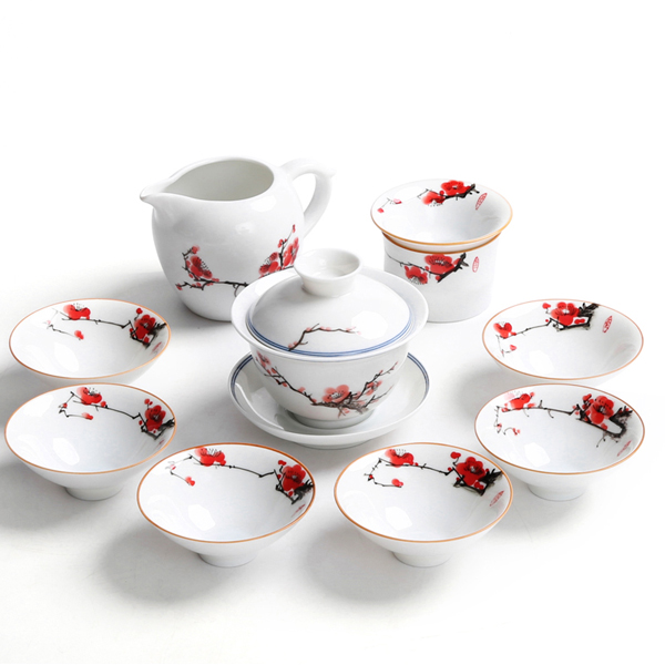 5Cgo 540868032586 手繪陶瓷功夫茶具套裝景德鎮整套青花陶瓷蓋碗茶杯茶漏禮品套組 HZS54100