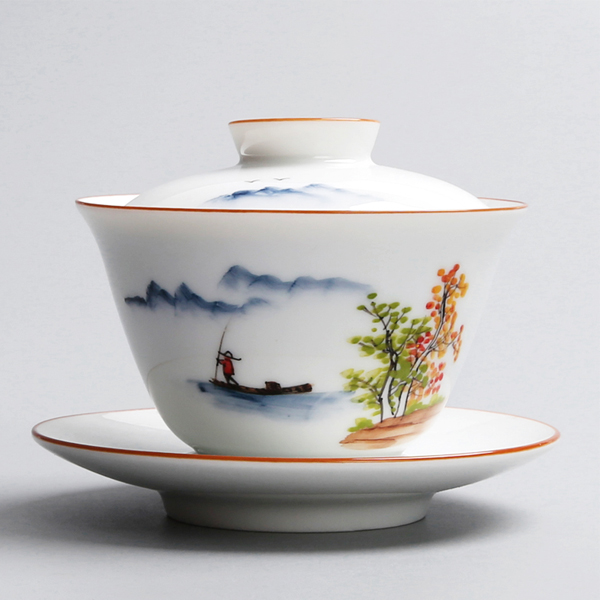 5Cgo 541542412665 陶瓷三才蓋碗茶杯大號手繪山水泡茶碗功夫茶具敬茶杯景德鎮手抓壺 HZS85000