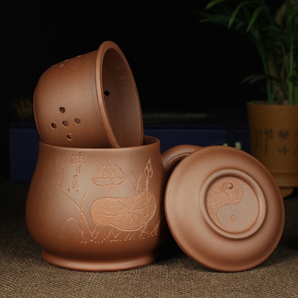 5Cgo 35087495387 宜興紫砂杯茶杯手工泡茶杯過濾內膽泡烏龍茶辦公室水杯子荷葉荷香含蓋子AGL82200