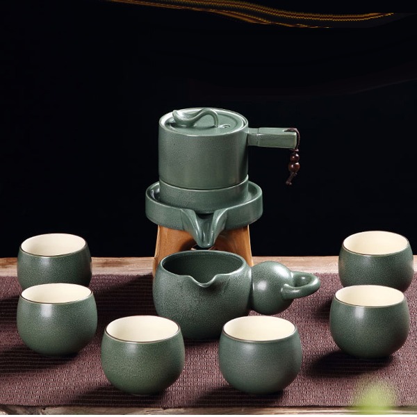 5Cgo 537508914290 時來運轉石磨復古半自動茶具套裝懶人防燙功夫泡茶器茶壺茶海杯素雅葫蘆瓢 AGL59000  