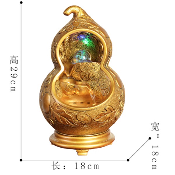 5Cgo 536720713288 福祿招財風水輪室內桌面客廳假山流水噴泉風水球金幣錢門市收銀台葫蘆工藝-小號高29cm AGL82200
