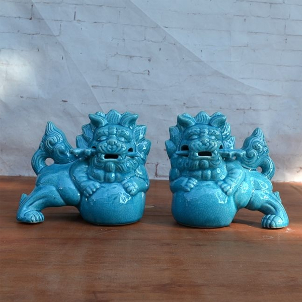 5Cgo 523371448401 陶彩彩陶瓷獅子擺件瓷器對獅門廳裝飾品酒店居家餐廳招財軟裝飾品 一對 HJT44100