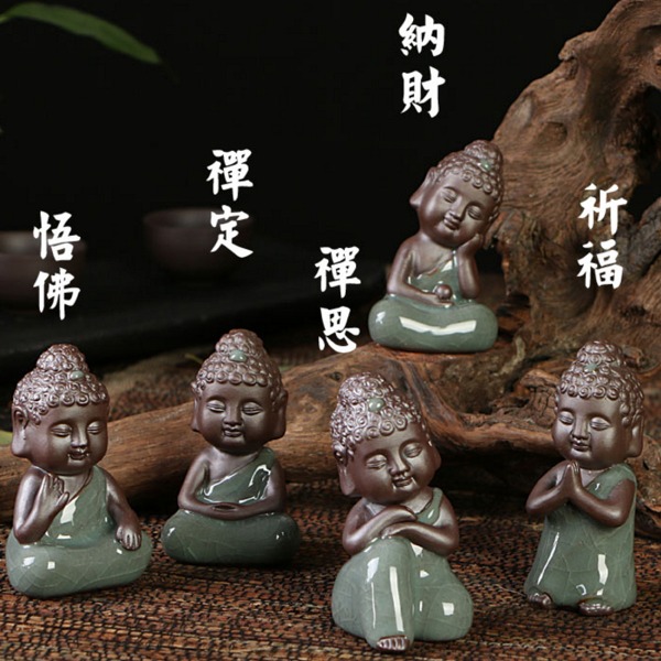 5Cgo 44722644230 如來觀音茶寵佛像小和尚紫砂汽車飾品小如來哥窯汝窯茶寵多肉擺件 五個一組 AGL58000