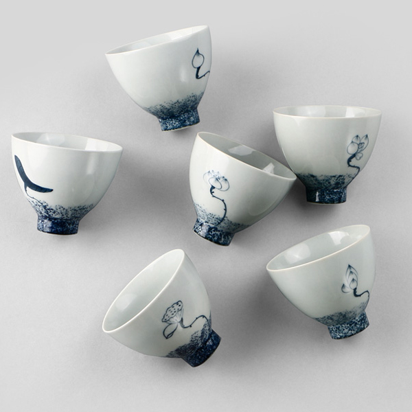 5Cgo 534884406560 六只裝景德鎮手繪青花瓷茶杯荷韻品杯仿古品茗杯陶瓷茶壺茶杯茶道泡茶碗六個一組  HJT99000