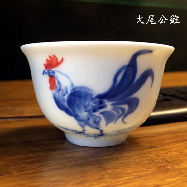 5Cgo 541685882382 公雞茶杯景德鎮雞杯子全手繪青花瓷茶杯陶瓷茶杯手繪茶壺茶道功夫茶品茗杯個人杯 六個一組   HJT05100