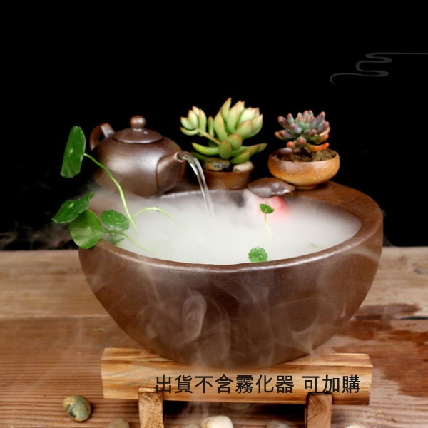 5Cgo 526578704060 流水噴泉擺飾陶瓷加濕器魚缸開業喬遷禮品收銀櫃台招財可種花無霧化器禪意-茶壺 AGL75100
