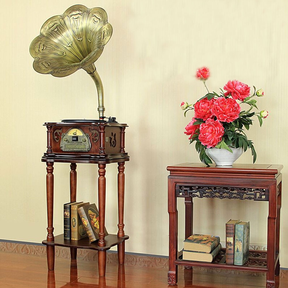 5Cgo 524199765440 唐典雅軒留聲機大喇叭仿古 LP 黑膠唱片機 CD 收音機復古老式電唱機 PY23310