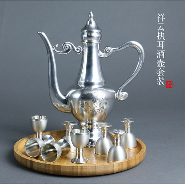 5Cgo 542949050841 龍手工純錫日式錫壺白酒酒壺酒杯茶壺茶杯茶盤泡茶茶具酒具套裝家用仿古複古金屬  HJT06340