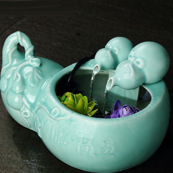 5Cgo 45566843604 陶瓷五福臨門百福蘆葫蘆流水保濕擺飾品噴泉水景加濕器客廳家居電視櫃擺設收銀櫃臺 AGL88200