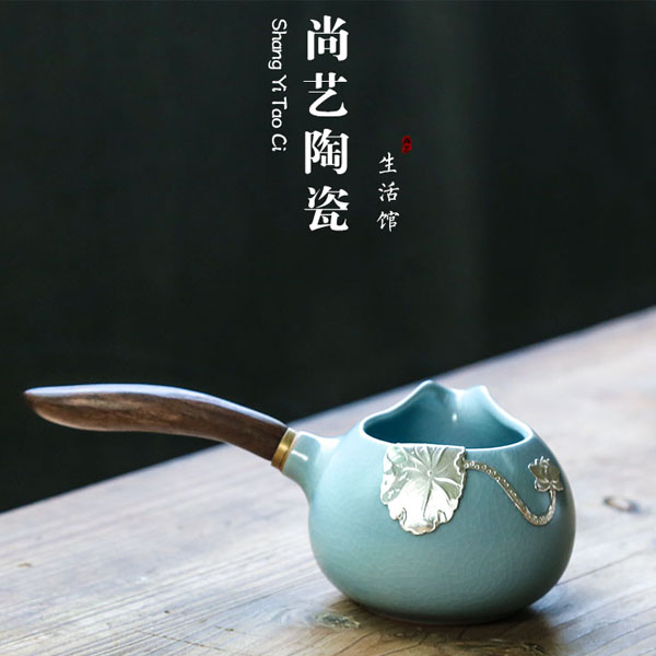 5Cgo 547808186498 汝窯開片陶瓷鑲銀茶壺茶杯茶海茶盤功夫茶具單壺過濾泡茶器銀荷花側把壺汝瓷 HJT83100