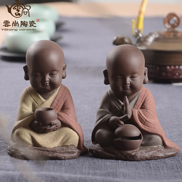 5Cgo 43063948435 許願小和尚車載擺件精品紫砂茶壺茶杯茶海功夫茶茶具茶寵擺件手工家居擺件兩個一組 HJT87000