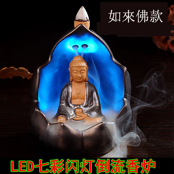 5Cgo 45195867782 led燈4色交替變換香爐香道茶寵小和尚陶瓷創意倒流安神香檀香爐佛具家用居室香薰爐  HJT85000