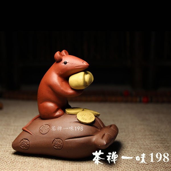 5Cgo 42536274421 宜興紫砂茶壺茶杯茶盤泡茶功夫茶茶寵聚財數錢老鼠金錢鼠元寶鼠來寶代代數錢手工擺件 HJT04000