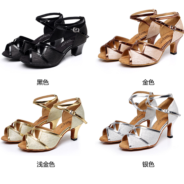 5Cgo 40552369352 千嬌舞金色拉丁舞鞋女成人高跟夏季交誼廣場舞蹈跳舞涼鞋中跟軟底   GSX80100