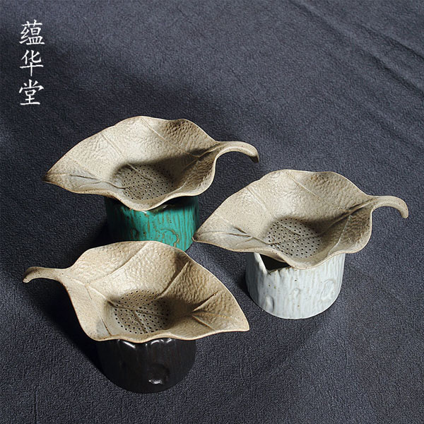 5Cgo 545485511888 日式茶漏茶濾茶壺茶杯泡茶陶瓷功夫茶具茶道零配創意手工複古樹葉樹樁過濾 HJT65000