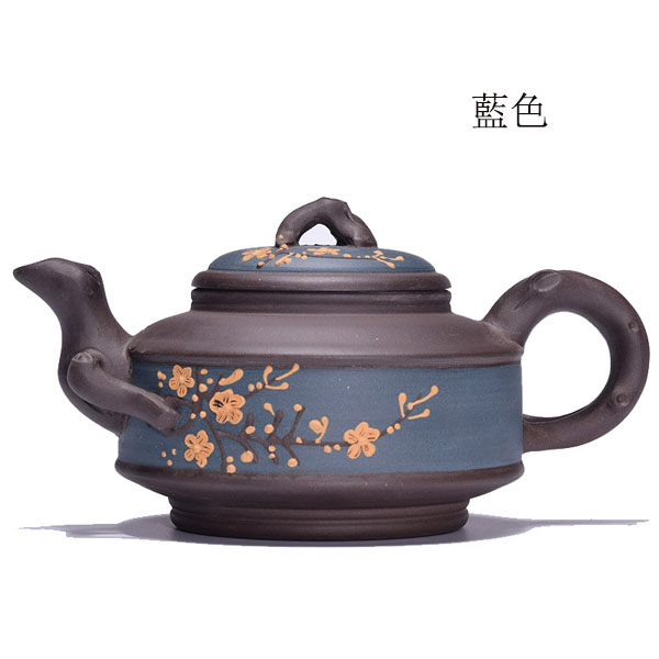 5Cgo 523926522095 宜興原礦正品茶壺茶杯泡茶茶具紫砂壺名家全手工泥繪貼花黑泥梅花紫砂茶壺 HJT96000