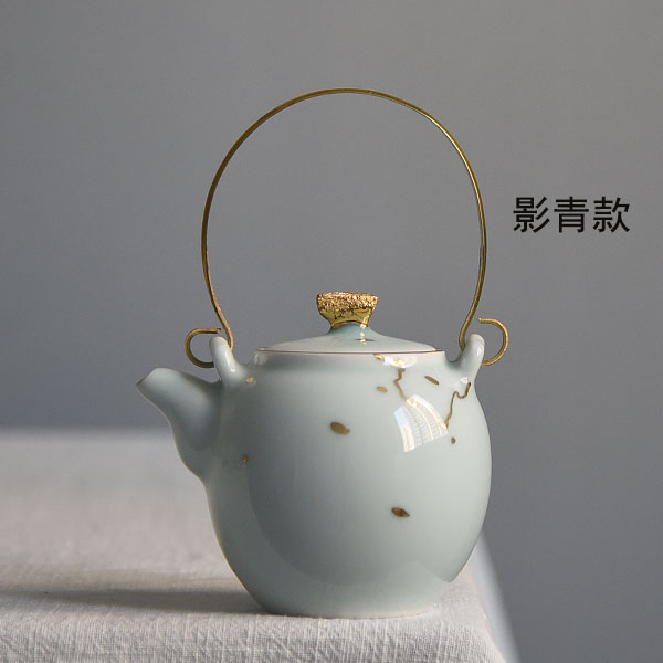 5Cgo 547526845111 景德鎮茶壺茶杯泡茶茶具茶海茶碗茶道功夫茶原創手工描金銅提梁小功夫茶壺 HJT85200