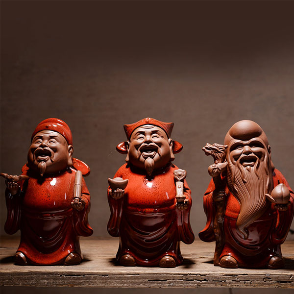 5Cgo 553665518008 中式禅意福祿壽三星財神爺開業禮品陶瓷工藝品家居裝飾博古架擺件 HJT85100