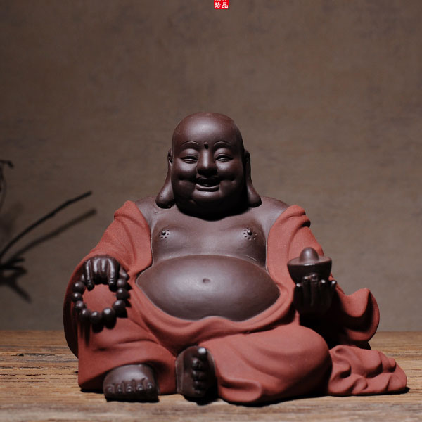 5Cgo 546508003832 大肚招財彌勒佛茶道擺件陶瓷米勒笑佛佛像擺設紫砂大號書房客廳家居裝飾品 HJT89100