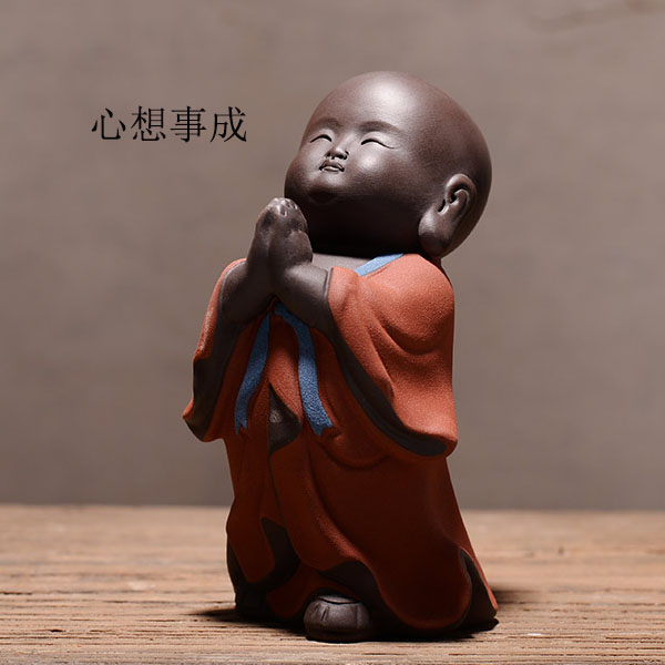 5Cgo 555462364291 精品紫砂茶寵小和尚禅意擺件家居博古架裝飾陶瓷手工工藝品三個一組 HJT71100