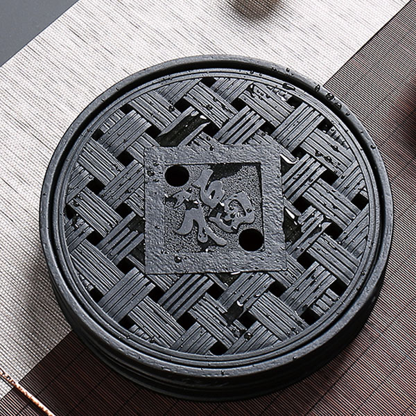 5Cgo 556535053694 陶瓷茶盤茶壺茶杯泡茶茶具簡約家用竹制小茶盤功夫茶具黑金石圓形茶海儲水乾泡台 HJT64000