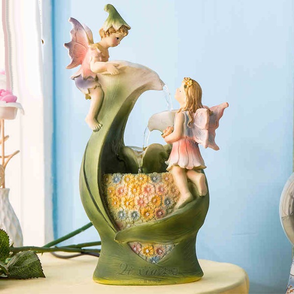 5Cgo 39341437344 歐式小天使小精靈女神流水噴泉花朵裝飾品客廳室內收銀台桌面飾品家居擺設 AGL05100