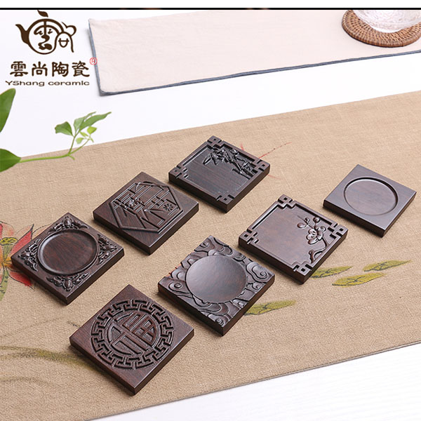 5Cgo 42869572968 黑檀木茶杯墊茶海茶玩茶壺泡茶方形實木茶壺墊杯托茶托功夫茶具茶道配件六個一組 HJT65000