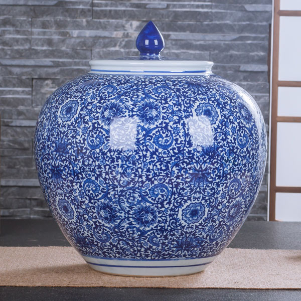 5Cgo 550626971988 青花瓷蘋果景德鎮陶瓷廚房居家紅棗雜糧綠豆麵粉米桶米缸儲米箱蓋密封儲物罐家用防潮防蟲20斤 HJT88100