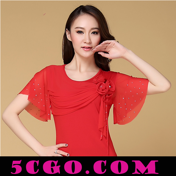 5Cgo 550933458734 夏新款廣場舞服裝短袖上衣女莫代爾舞蹈演出服喇叭袖 上衣     GSX95000