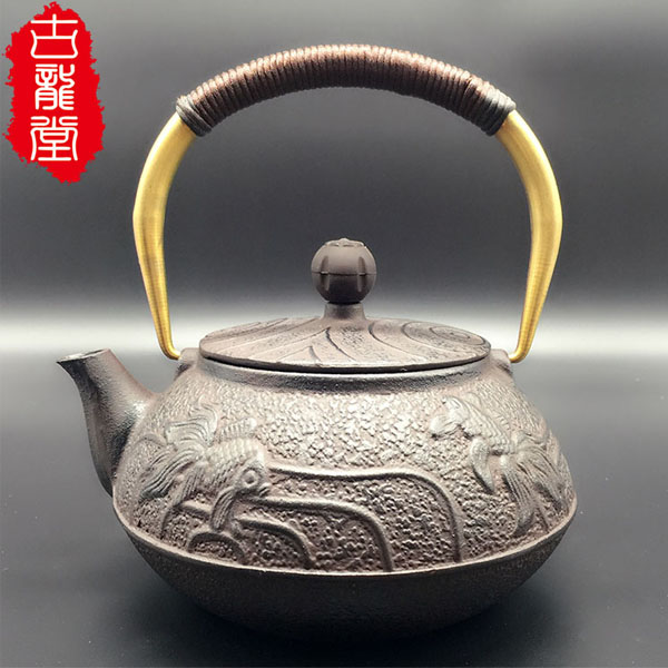 5Cgo 540519085376 老鐵壺魚紋純銅鐵壺茶杯泡茶茶道茶海提粱複古茶壺煮水家用茶具收藏古董鐵茶壺 HJT87000
