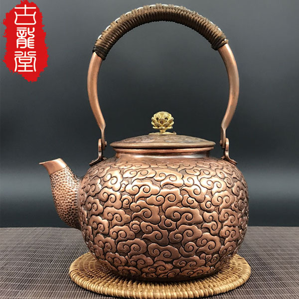 5Cgo 555839524373 銅壺茶具純手工浮雕壺茶壺茶杯泡茶茶海茶玩加厚燒水壺純紫銅養生功夫茶壺收藏經典煮茶 HJT08500