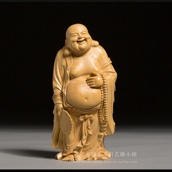 5Cgo 525952246843 樂清黃楊木雕居家書房客廳臥室雕刻工藝禮品手把件佛像擺件家居書架擺件裝飾拿扇彌勒  HJT31400