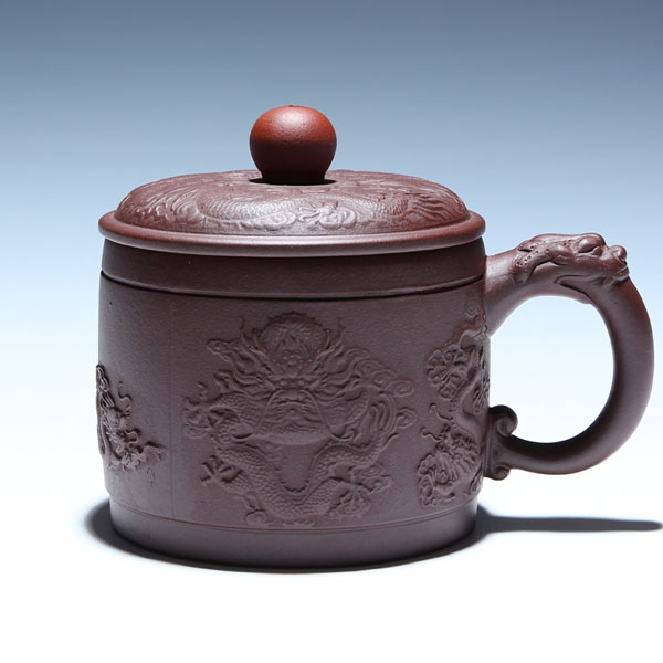 5Cgo 534079614008 宜興紫砂茶杯茶壺茶杯泡茶茶海功夫茶具辦公室茶泡茶杯九龍奪珠紫砂杯400ml個人杯  HJT54100