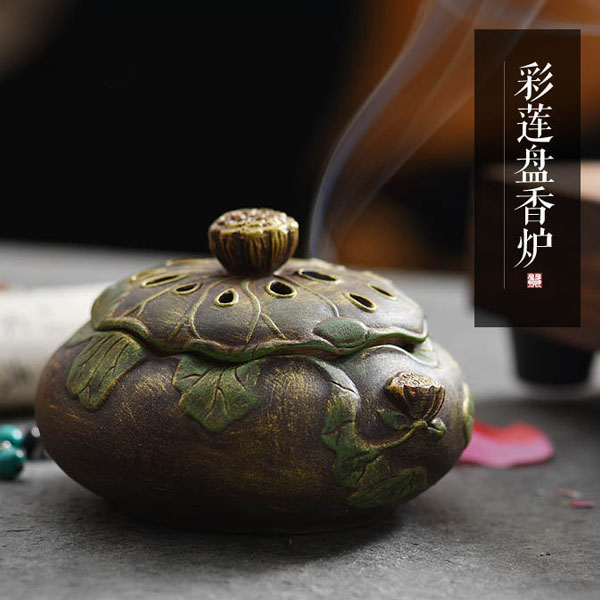 5Cgo 552586856720 功德小香爐迷你家用臥室書房安神熏香仿古陶瓷香薰爐香樓茶道檀香室內供奉盤香爐 HJT86000