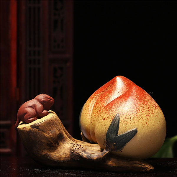 5Cgo  559192121922 宜興紫砂茶寵茶玩泡茶茶海功夫茶茶具倉鼠獻壽桃茶寵創意名片夾茶玩擺件原礦段泥純手工品 HJT83200