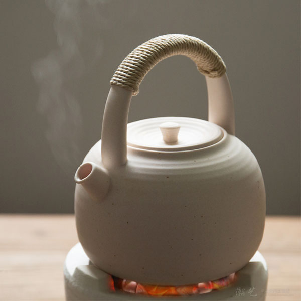 5Cgo 527319867483 手工日本白泥提梁煮茶壺茶杯泡茶茶海茶壺炭爐陶土砂铫普洱煮茶器電陶爐燒水壺 HJT89200