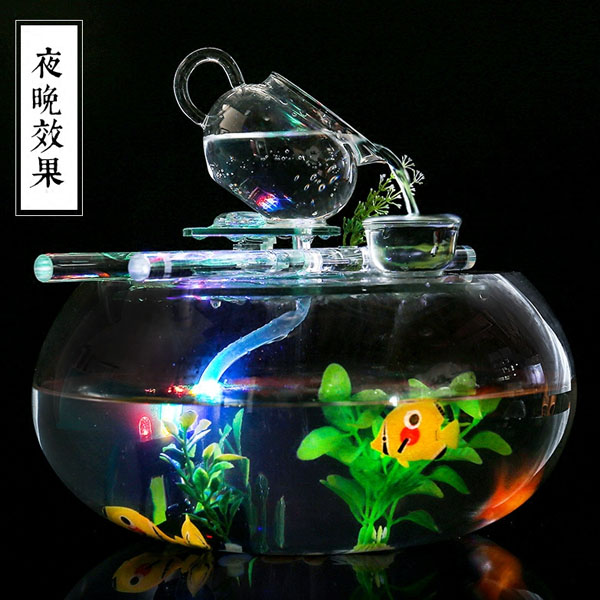 5Cgo 546119934950 開業送禮流水噴泉魚缸魚池辦公室擺件創意家居小擺設計玻璃加濕客廳臥室微景觀簡約現代裝飾 CHX99100