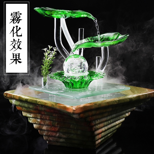5Cgo 536284792993 歐式擺件小型流水噴泉風水玻璃陶瓷招財加濕霧化器客廳創意開業送禮客廳臥室住宅裝飾品設計簡約 CHX81200