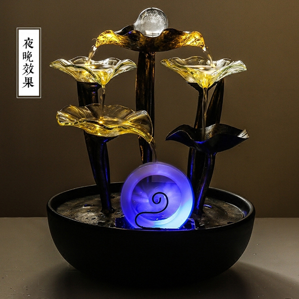 5Cgo 546622618610 復古流水噴泉擺件客廳落地鐵藝裝飾品家居辦公室喬遷開業禮品風水球小加濕器擺設計風水球荷葉水車 CHX88200
