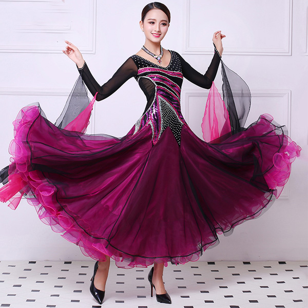 5Cgo 560949332701 新款比賽國標舞摩登舞連衣裙華爾茲服裝表演服大擺裙交誼舞練功裙  GSX08210